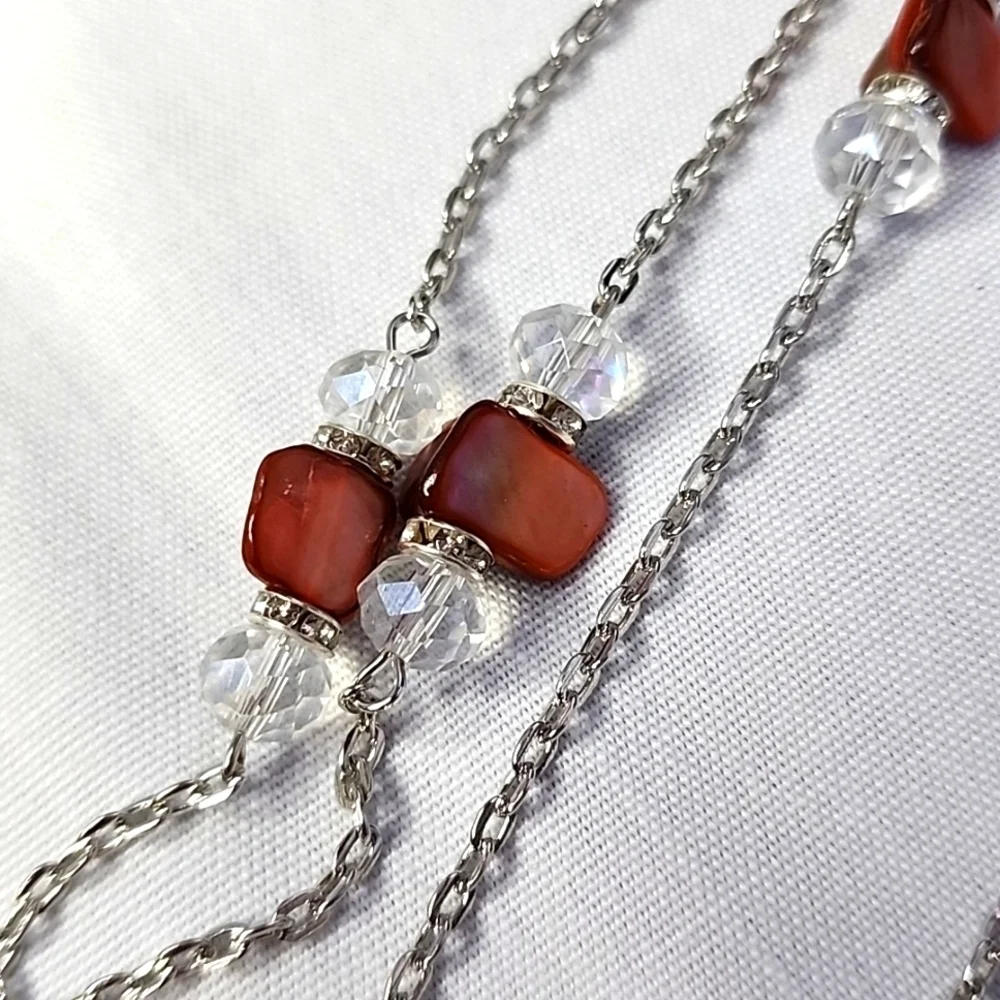 Silver with Natural Stone Multi Use Chain Mask Eyeglass or ID Holder New